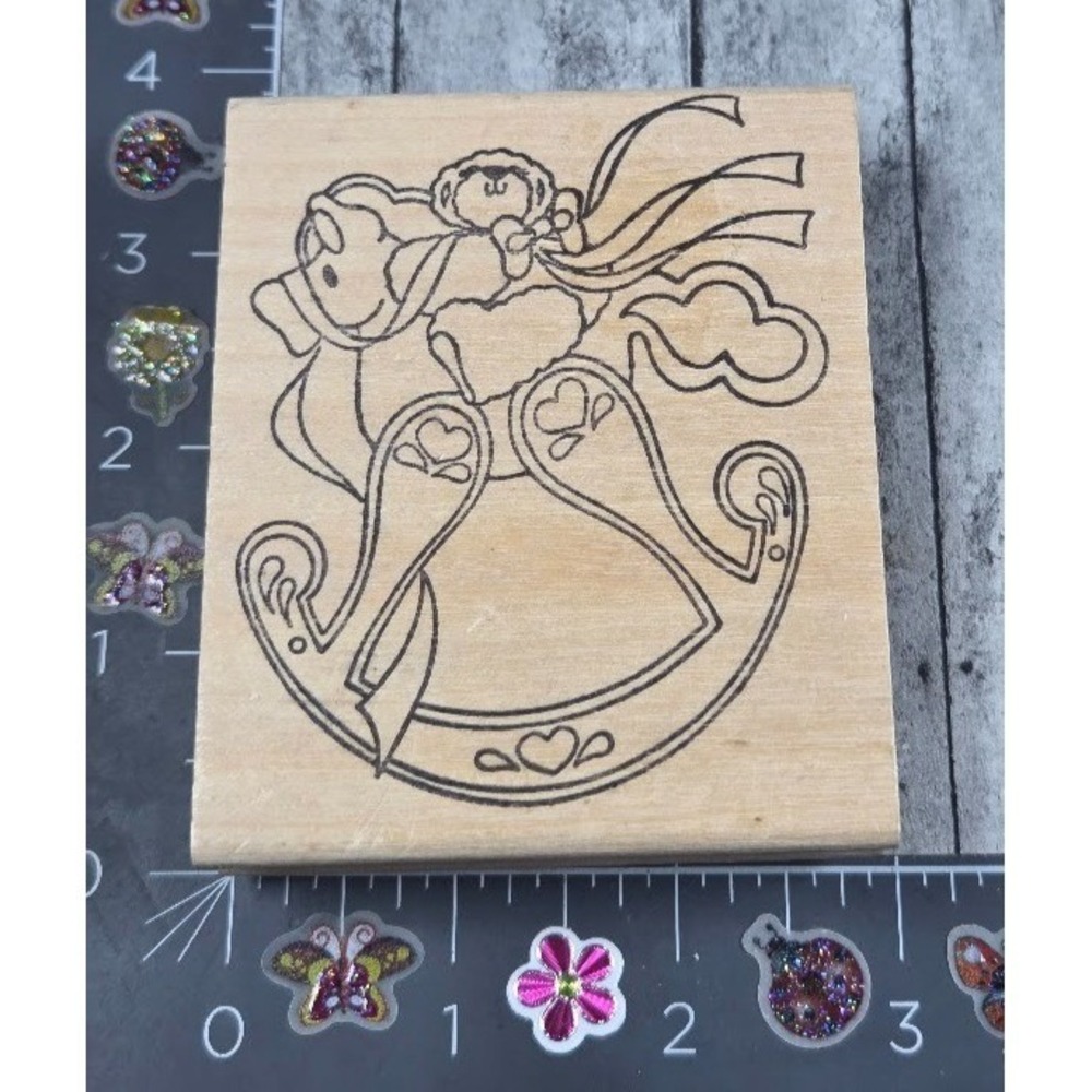 Daisy Kingdom Rocking Horse Bear Ribbons Hearts Rubber Stamp Wood #Q8